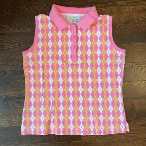 David Brooks cotton sleeveless woman's Argyle golf polo shirt. Medium